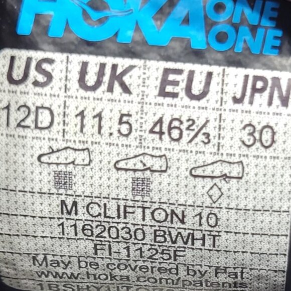 Hoka One One Clifton 10 Men's Size US 12D Black White Athletic Running Sneakers. - Picture 12 of 14